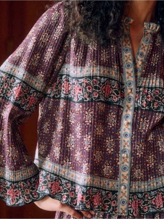 Sezane Tops - Sézane “Nelea” Bohemian Violet Floral Peasant Blouse